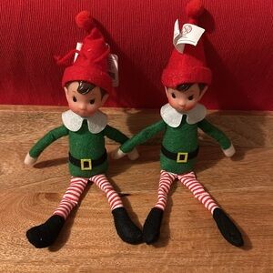 NWT Target Candy Cane Lane Christmas Elf Ornaments - set of two